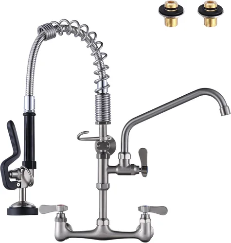 Miniatura 8 de Grifo de cocina comercial para montaje en pared con pulverizador de preenjuague de 21 pulgadas de altura, grifo de fregadero de cocina de 8 pulgadas