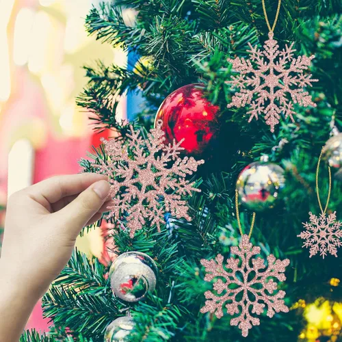 Miniatura 2 de Adornos para Árbol de Navidad en Copos de Nieve - 36 Piezas de Adornos Colgantes de Copo de Nieve de Oro Rosa con Purpurina para Árbol de Navidad