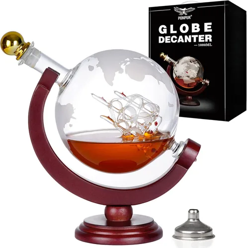PONPUR Decantador de globo de whisky, regalos para hombres, papá, él, día del padre, regalo de aniversario de cumpleaños para marido, novio,