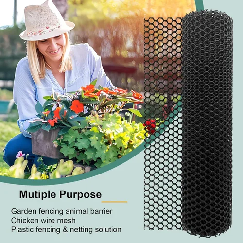 Miniatura 3 de Malla de alambre de plástico para pollo, malla de alambre negro de pollo resistente para jardinería, red de barrera, cercas de aves de corral