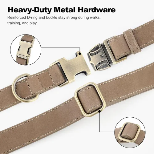 Miniatura 5 de Collar de cuero genuino para perro Plutus Pet – Collar ajustable para mascotas con hebilla de metal de liberación rápida, cuero suave y auténtico