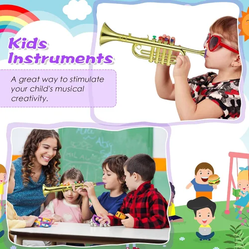 Miniatura 6 de Treela Juego de 4 instrumentos musicales para niños, clarinete de juguete saxofón, trompeta y trompeta para principiantes con más de 10 teclas