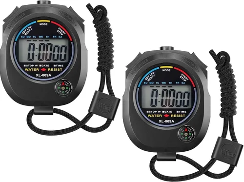 Miniatura 7 de Paquete de 2 cronómetros digitales con pantalla grande, modo de división de regazo, temporizador de mano impermeable para entrenadores, profesores