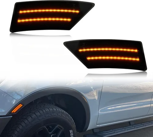 Luces indicadoras laterales para guardabarros delanteros color ámbar con lente ahumada, compatibles con Ford Ranger XL XLT Lariat 2019-2023, 2 LED