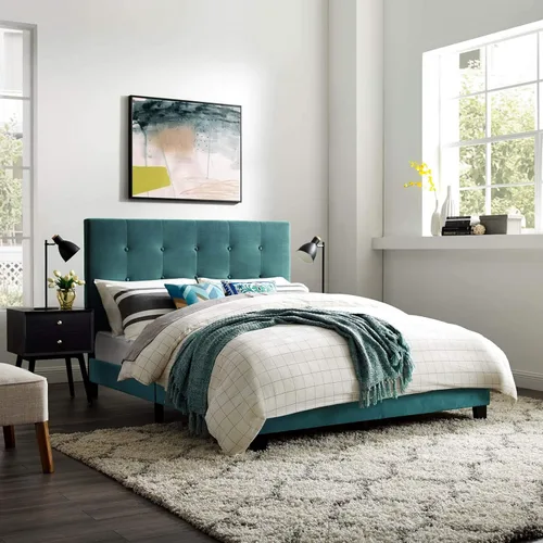 Miniatura 5 de Modway Melanie - Cama Queen con plataforma capitonada tapizada de terciopelo de alto rendimiento, color gris