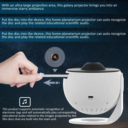Miniatura 4 de Proyector de estrellas, proyector de planetario mejorado para dormitorio, proyector educativo de galaxia de audio con 13 discos Galaxy reemplazables