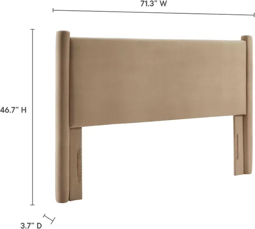Miniatura 2 de Modway Rael Queen - Cabecera tapizada con pilares en color gris pardo - Cabecera de terciopelo resistente a las manchas para camas tamaño Queen Topo