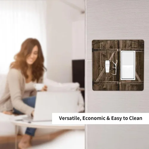 Miniatura 618 de Placa Decorativa de Pared de Granja Rústica con Cuerno de Madera para Puerta de Granero 1 Banda Duplex Cubiertas de Toma Eléctrica Soltera