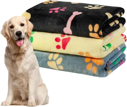 Miniatura 8 de Dono 1 paquete de 3 mantas para perros, manta de forro polar suave y esponjosa para mascotas, tapete cálido para dormir, diseño de huellas