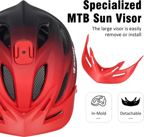 Miniatura 5 de Casco de bicicleta de montaña Bosoar, casco de ciclismo para adultos con soporte para cámara y visera desmontable para hombres, mujeres y jóvenes