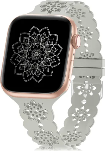 Miniatura 9 de Floral Silicone Band Compatible with Apple Watch Bands 38mm 40mm 42mm 44mm 41mm 45mm 49mm Women Men, Design Wristbands Soft Breathable Watch Bands