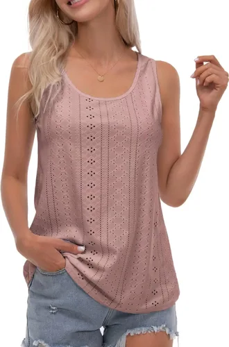 Miniatura 3 de Womens Tank Tops Eyelet Embroidery Scoop Neck Sleeveless Shirts for Casual Loose Fit Basic 2024 Summer Top Clothes