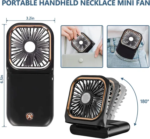 Miniatura 2 de Ventilador de mano portátil con soporte para teléfono, fuente de alimentación de 3000 mAh, ventilador de cuello recargable USB, ventilador pequeño