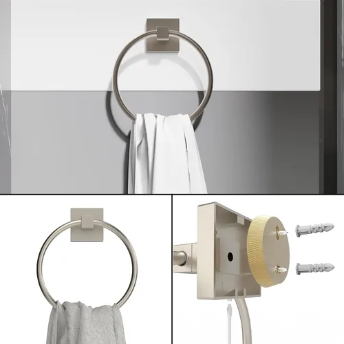 Miniatura 5 de Ruacq Soporte de papel higiénico de níquel cepillado, anillo de toalla, accesorios de baño, juego de accesorios de baño de doble poste giratorio