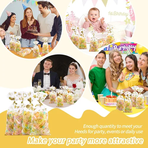 Miniatura 4 de COQOFA 100 bolsas de regalo de celofán de 5 x 11 pulgadas, color dorado, bolsas transparentes para recuerdos de fiesta, bolsas de plástico