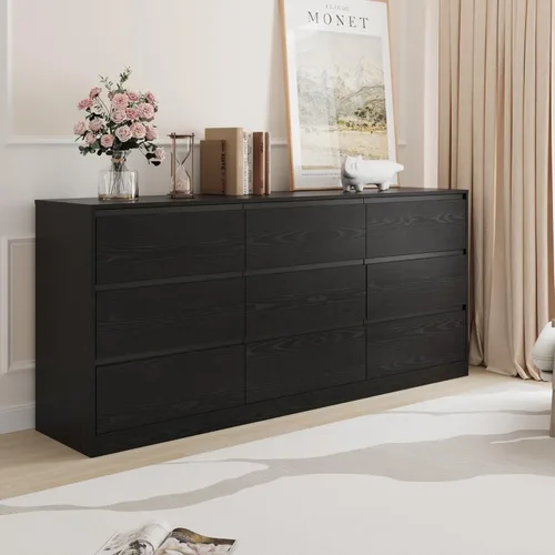 Cómoda de 70.9 pulgadas para dormitorio con 9 cajones, cómoda grande y moderna con cajones profundos, cómoda doble ancha sin manijas, organizador de
