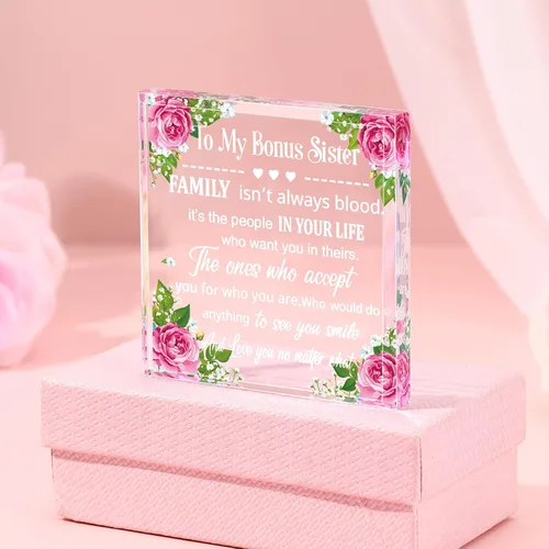 Miniatura 2 de My Bonus Sister Gifts - Regalo para hermana, recuerdo de corazón y pisapapeles de parte de hermana hermano, acrílico transparente, regalo