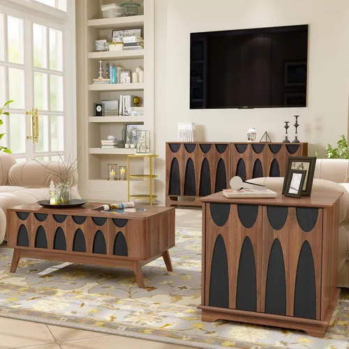 Miniatura 7 de Bifins - Mesa auxiliar grande de 24 pulgadas cuadrada con almacenamiento, mesa lateral de sofá de mediados de siglo moderno con 2 puertas y estante