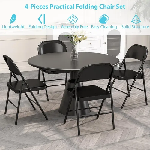 Miniatura 4 de Sillas plegables de metal con marco de acero con doble bisagra para oficina, cocina, comedor, boda, patio y jardín, sin montaje, juego de 4