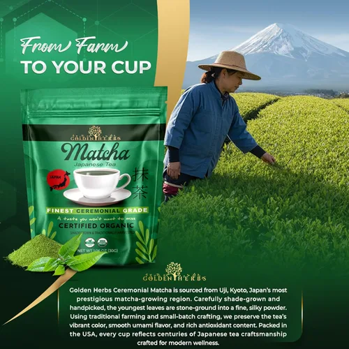 Miniatura 8 de Golden Herbs Matcha Superior Ceremonial Blend Polvo de té verde de Uji, Kyoto, USDA orgánico, sin gluten, vegano 100% puro sin azúcar, sin aditivos