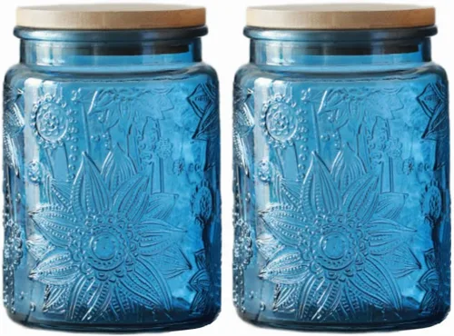 Miniatura 19 de ANSQU Tarro de vidrio azul, recipiente de vidrio vintage de 23.7 FL OZ con tapa hermética, tarro para caramelos/recipiente para azúcar para despensa