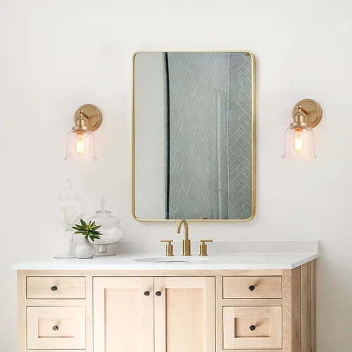 Miniatura 5 de classy leaves Apliques dorados de pared, 1 luz dorada para baño, aplique de pared moderno con pantalla de vidrio transparente para dormitorio, sala