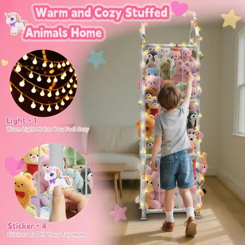 Miniatura 5 de Almacenamiento de Animales de Peluche con Ventosas, Soporte de Animales de Peluche ABS Mejorado, Organizador de Almacenamiento de Juguetes con Blanco