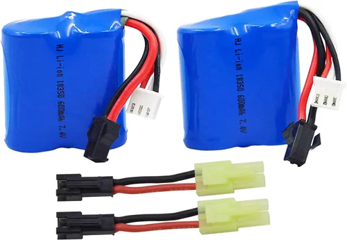 Blomiky 2 baterías de león de 7.4 V 600 mAh 4.44 Wh con enchufe SM-2P negro de 2 pines adecuado para Skytech TKKJ Blue Boat H100 H102 H106 y H120 RC