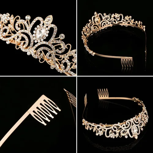 Miniatura 6 de Coronas de tiara de cristal para mujeres y niñas, corona elegante de princesa con peines, diademas para mujeres, nupcial, boda, baile de graduación