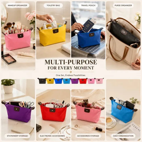 Miniatura 3 de Bolsas de cosméticos, bolsas de aseo para mujer, paquete de 8 bolsas organizadoras de artículos de tocador, bolsa de maquillaje de viaje
