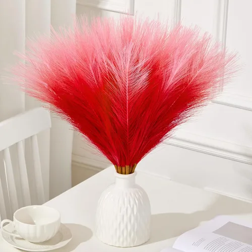 Miniatura 11 de Serwalin Decoración de Hierba de Pampas de 17.7 Pulgadas 6 Piezas Hierba de Pampas Naranja, Hierba de Pampas Falsa Naranja Quemado Decoración Boho