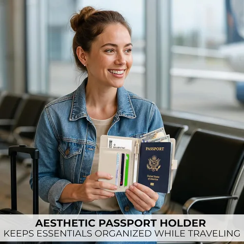 Miniatura 3 de Hermoso soporte para pasaporte para viajes, bonita funda con soporte para bolígrafo para mantener tus documentos de viaje organizados y seguros