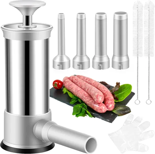 Máquina de Relleno de Salchichas con 4 Tubos de Relleno, Rellenadora de Carne para Salchichas, Kit de Herramientas Manual Vertical Casero para Hacer