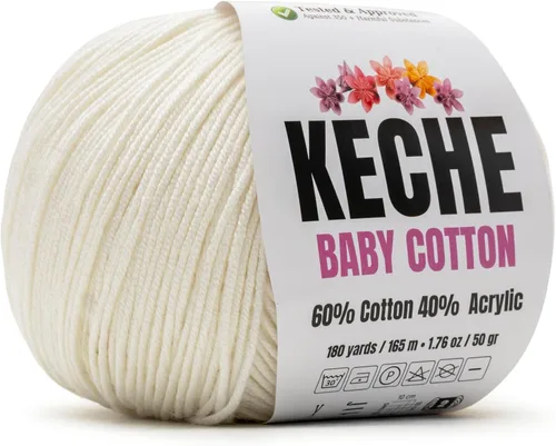 Miniatura 22 de Keche Hilo de algodón, 60% algodón, 40% hilo acrílico, hilo de algodón suave para crochet y tejer, hilo amigurumi, 1 madeja/bola, 1.76 onzas (50g)