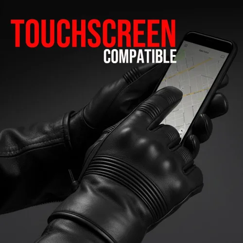 Miniatura 9 de Jackets 4 Bikes Guantes de cuero para motocicleta para hombres y mujeres, pantalla táctil, acolchado de gel, protección de nudillos y palma, guantes