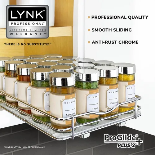 Miniatura 2 de LYNK PROFESSIONAL® - Organizador extraíble de especias para armario, 8-1/4 pulgadas de ancho, estante deslizante, organizador de especias, cromado