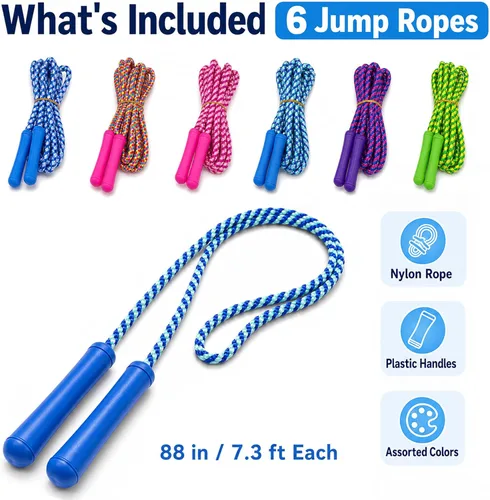 Miniatura 6 de GiftExpress Cuerda de saltar colorida de tamaño ajustable para niños y adolescentes, juegos divertidos para interiores y exteriores, cuerda
