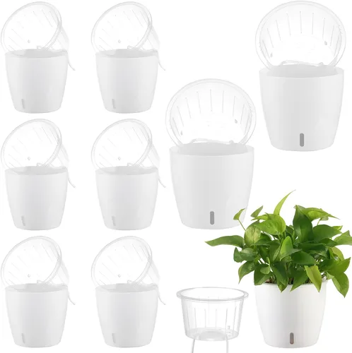 Miniatura 32 de Macetas de riego automático para plantas de interior, paquete de 16 macetas de riego automático con orificios de drenaje, macetas pequeñas