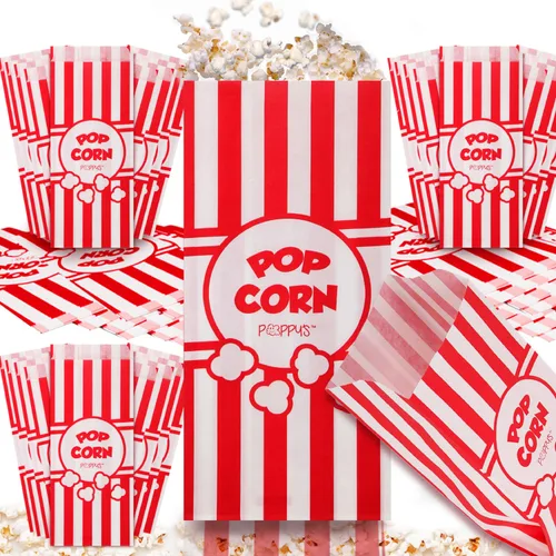 Bolsas de papel para palomitas de maíz Poppy's - 200 bolsas de 1oz de grado de concesión, accesorios para máquinas de palomitas para bares de
