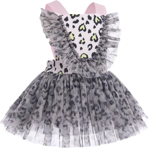 Miniatura 8 de IBTOM CASTLE Vestido de princesa tutú para niña pequeña con estampado de leopardo, dona, ratón, vestido de princesa con funda para pañales, conjunto