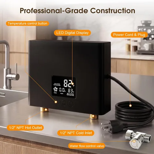 Miniatura 6 de Calentador de agua eléctrico sin tanque 3000 W 110 V Temperatura constante Calentador de agua caliente instantáneo con control remoto Pantalla Negro