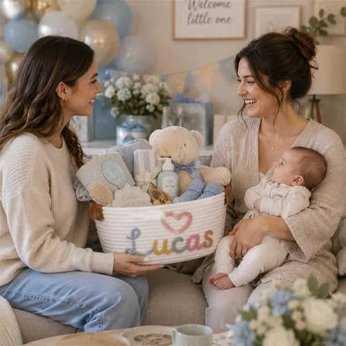 Miniatura 3 de Cesta de regalo personalizada para bebé, cesta de regalo personalizada para baby shower, cesta de bebé con nombre personalizado, set de regalo
