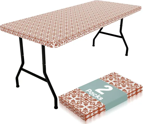 Miniatura 35 de Misaya - Mantel de vinilo rectangular, mantel elástico con respaldo de franela, 100% impermeable, cubierta de plástico para mesas plegables de 4