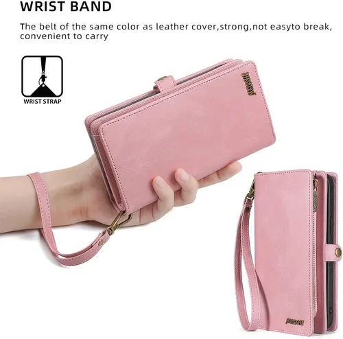 Miniatura 7 de Asuwish Funda de teléfono para Samsung Galaxy S22 Ultra 5G con cremallera, funda desmontable con protector de pantalla y tarjetero de cuero, Rosado