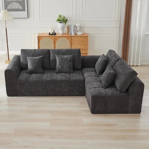 Miniatura 38 de Sofás modulares deshuesados de 140 pulgadas para sala de estar, sofá modular modular de nube comprimida, sofá moderno en forma de U de 9 plazas Gris
