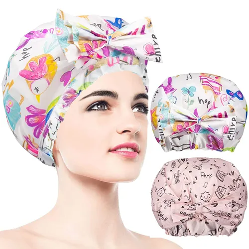 Miniatura 15 de 1 pieza de gorro de ducha, gorro de baño de doble capa y ajustable para la ducha, gorro de pelo extragrande reutilizable para mujer, exterior
