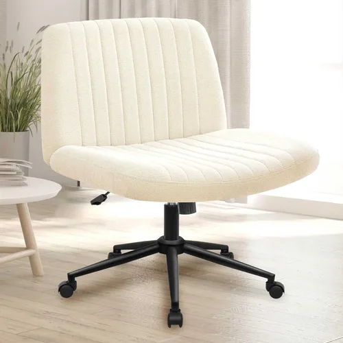 Miniatura 15 de NEO Chair Silla Criss Cross sin ruedas, sin brazos, con patas cruzadas, escritorio de oficina, silla ancha y cómoda de tocador para maquillaje, Beige
