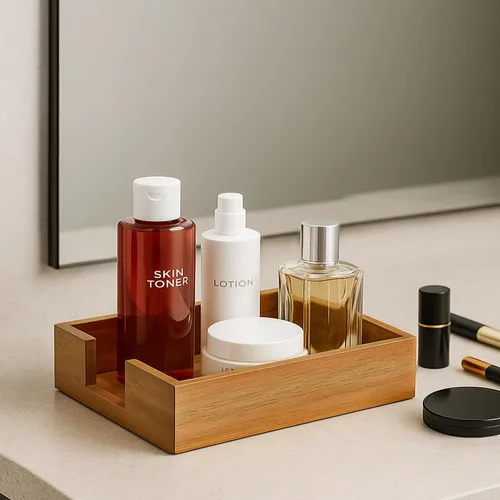 Miniatura 7 de Toallero de madera de acacia para servilletas de baño, bandeja de toalla de mano, soporte plano para servilletas de cóctel para mesa de cocina