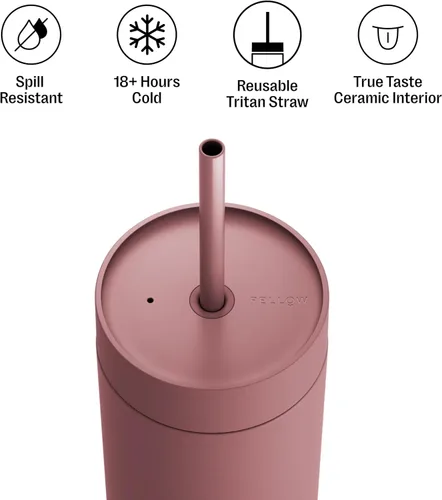 Miniatura 2 de Fellow Vaso frío Carter de 16 onzas, tapa con popote resistente a derrames, vaso aislado al vacío de acero inoxidable con interior de cerámica