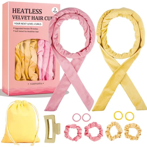 Cintillo para rizos sin calor durante la noche, rizadores sin calor de 177.8 cm para cabello medio largo, color rosa champán Champán y rosa